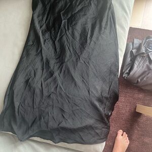 Black Satin Midi Skirt L